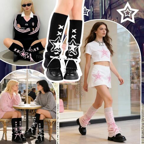 3 Pairs Star Lace Up Flared Leg Warmers for Women Kawaii Leg Warmer Japanese Socks Goth Emo Gyaru Accessories in Kuwait