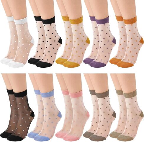 10 Pairs Women Sheer Ankle Sock Cute Ultrathin Transparent Mesh Dot See Through Summer Socks - Thin Fashion in Kuwait