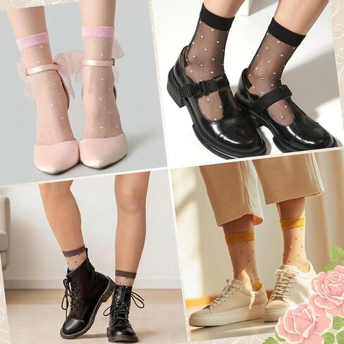 10 Pairs Women Sheer Ankle Sock Cute Ultrathin Transparent Mesh Dot See Through Summer Socks - Thin Fashion in Kuwait