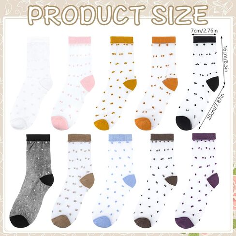 10 Pairs Women Sheer Ankle Sock Cute Ultrathin Transparent Mesh Dot See Through Summer Socks - Thin Fashion in Kuwait