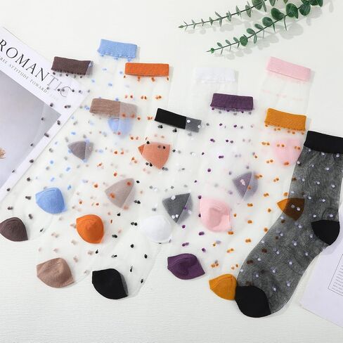 10 Pairs Women Sheer Ankle Sock Cute Ultrathin Transparent Mesh Dot See Through Summer Socks - Thin Fashion in Kuwait