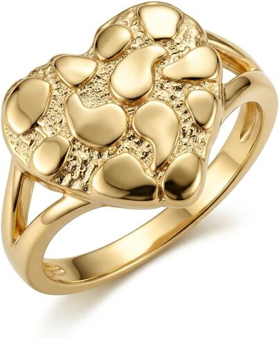 Gold Nugget Ring for Women - 14K Gold Plated Heart Shaped Textured Statement Jewelry, Fashion Accessory for Daily Wear and Special Occasions in Saudi Arabia