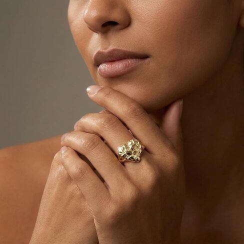 Gold Nugget Ring for Women - 14K Gold Plated Heart Shaped Textured Statement Jewelry, Fashion Accessory for Daily Wear and Special Occasions in Saudi Arabia