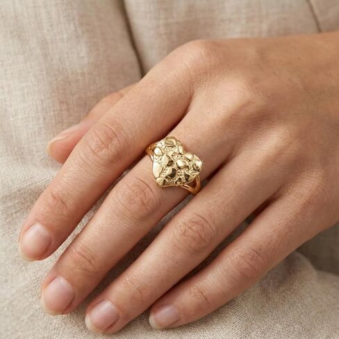 Gold Nugget Ring for Women - 14K Gold Plated Heart Shaped Textured Statement Jewelry, Fashion Accessory for Daily Wear and Special Occasions in Saudi Arabia