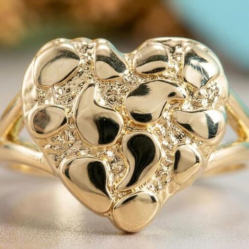 Gold Nugget Ring for Women - 14K Gold Plated Heart Shaped Textured Statement Jewelry, Fashion Accessory for Daily Wear and Special Occasions in Saudi Arabia
