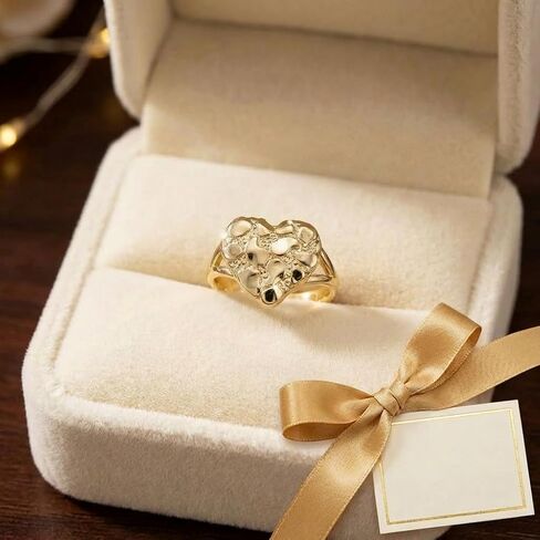 Gold Nugget Ring for Women - 14K Gold Plated Heart Shaped Textured Statement Jewelry, Fashion Accessory for Daily Wear and Special Occasions in Saudi Arabia