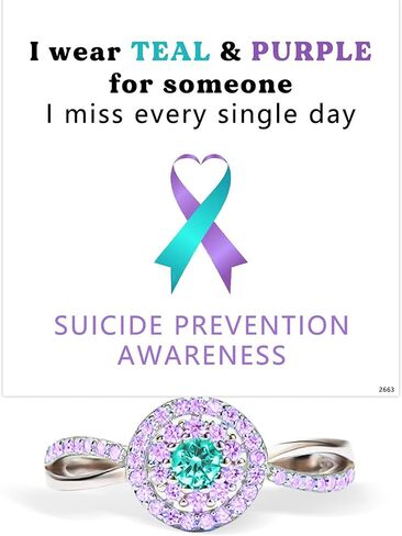 Suicide Prevention Awareness Ring – S925 Sterling Silver Teal & Purple Awareness Gift for Women, Suicide Awareness Accessories, Survivor Support & Encouragement with Card & Gift Box in Saudi Arabia