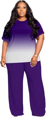 Tycorwd Women's Plus Size Two Piece Outfits Sweatsuits Sets Casual Short Sleeve Tops Loose Wide Leg Pants Tracksuit Sets in Saudi Arabia