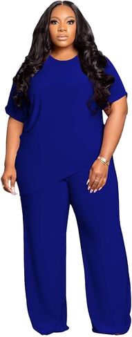 Tycorwd Women's Plus Size Two Piece Outfits Sweatsuits Sets Casual Short Sleeve Tops Loose Wide Leg Pants Tracksuit Sets in Saudi Arabia