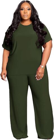 Tycorwd Women's Plus Size Two Piece Outfits Sweatsuits Sets Casual Short Sleeve Tops Loose Wide Leg Pants Tracksuit Sets in Saudi Arabia