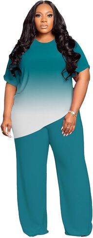 Tycorwd Women's Plus Size Two Piece Outfits Sweatsuits Sets Casual Short Sleeve Tops Loose Wide Leg Pants Tracksuit Sets in Saudi Arabia