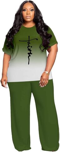 Tycorwd Women's Plus Size Two Piece Outfits Sweatsuits Sets Casual Short Sleeve Tops Loose Wide Leg Pants Tracksuit Sets in Saudi Arabia