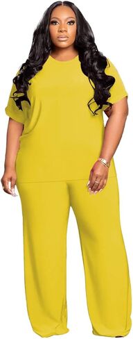 Tycorwd Women's Plus Size Two Piece Outfits Sweatsuits Sets Casual Short Sleeve Tops Loose Wide Leg Pants Tracksuit Sets in Saudi Arabia