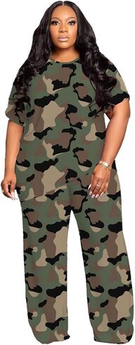 Tycorwd Women's Plus Size Two Piece Outfits Sweatsuits Sets Casual Short Sleeve Tops Loose Wide Leg Pants Tracksuit Sets in Saudi Arabia