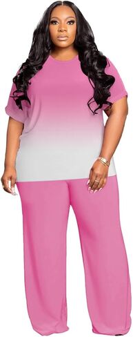Tycorwd Women's Plus Size Two Piece Outfits Sweatsuits Sets Casual Short Sleeve Tops Loose Wide Leg Pants Tracksuit Sets in Saudi Arabia