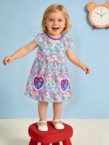 Girls Ruffle Sleeve Pink Stripe Dress – Lightweight Summer Casual Wear with Flowy Silhouette in Kuwait