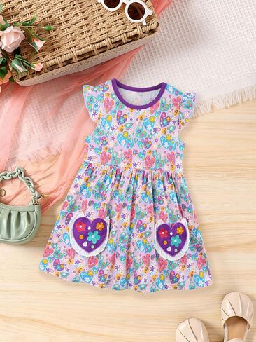 Girls Ruffle Sleeve Pink Stripe Dress – Lightweight Summer Casual Wear with Flowy Silhouette in Kuwait