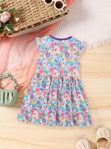 Girls Ruffle Sleeve Pink Stripe Dress – Lightweight Summer Casual Wear with Flowy Silhouette in Kuwait