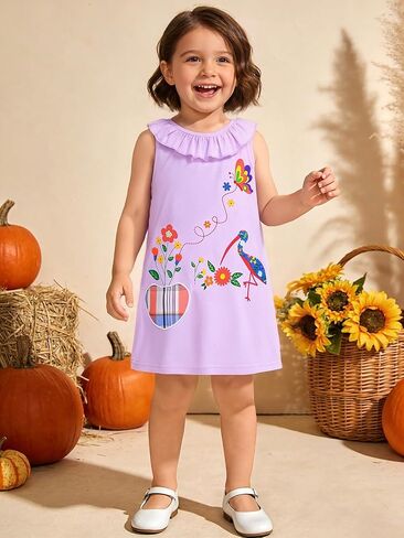 Girls Ruffle Sleeve Pink Stripe Dress – Lightweight Summer Casual Wear with Flowy Silhouette in Kuwait