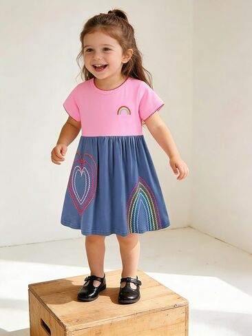Girls Ruffle Sleeve Pink Stripe Dress – Lightweight Summer Casual Wear with Flowy Silhouette in Kuwait