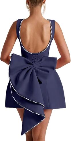 Mini Homecoming Dress Pearl Satin Prom Dress with Bow Backless Bodycon Formal Party Gowns in Saudi Arabia