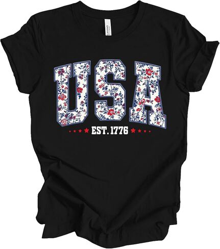 Patriot Pride Women’s Graphic T-Shirt – Floral USA EST. 1776 Vintage American Heritage Design in Kuwait