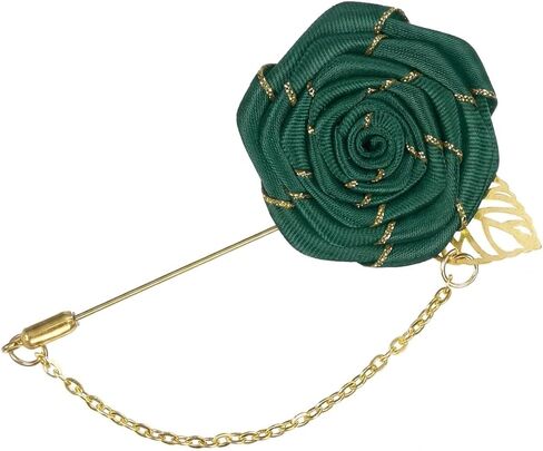 Rose Brooch Pin Cloth Rose Flower with Gold Leaf Brooch, Lapel Pin for Men Wedding Accessories/Suit Tuxedo Corsage in Saudi Arabia