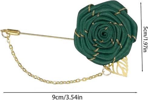 Rose Brooch Pin Cloth Rose Flower with Gold Leaf Brooch, Lapel Pin for Men Wedding Accessories/Suit Tuxedo Corsage in Saudi Arabia