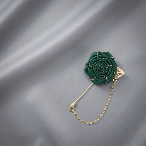 Rose Brooch Pin Cloth Rose Flower with Gold Leaf Brooch, Lapel Pin for Men Wedding Accessories/Suit Tuxedo Corsage in Saudi Arabia