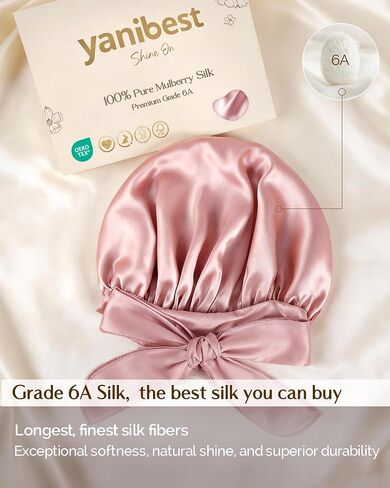 Yanibest 22 Momme 100 ٪ Mulberry Silk Bonnet للنساء نوم طبقة نوم ذات طبقة مزدوجة مع شريط التعادل ، غطاء النوم in Kuwait