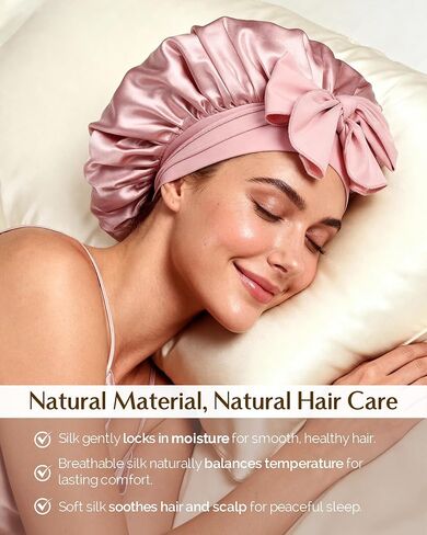Yanibest 22 Momme 100 ٪ Mulberry Silk Bonnet للنساء نوم طبقة نوم ذات طبقة مزدوجة مع شريط التعادل ، غطاء النوم in Kuwait