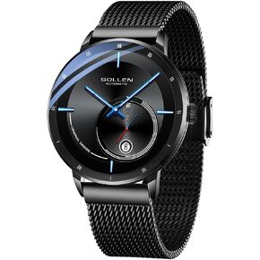 Minimalist Men's Automatic Watches, Black Men's Mechanical Watches with Date, Luminous Hands & Second Subdial, Waterproof Stainless Steel Luxury Dress Self-Winding Wrist Watch for Daily Use in Saudi Arabia