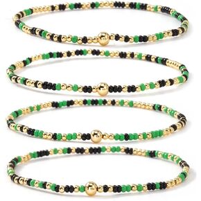 Boho 4Pcs Stack Colorful Small Seed Beaded Bracelets Set for Women, Cute Handmade Dainty Trendy Gold Plated Stretch Accessories Thin Glass Jewelry, Summer Daily Party Friendship Gift in Saudi Arabia