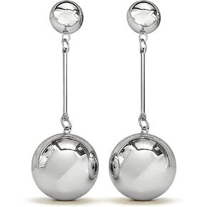 Large Gold and Silver Plated Double Ball Drop Earrings for Women, Long Dangle Statement Jewelry, Elegant Spherical Design, Lightweight Trendy Accessories in Saudi Arabia