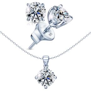 Moissanite Pendant and Earring Set for Women — 3ct Round Pendant Necklace 1 or 2 ctw Screw Back Stud Earrings, D Color VVS1, 16+4" Adjustable Chain, 925 Sterling Silver 18K White Gold Plated, Hypoallergenic Sensitive Ears in Saudi Arabia