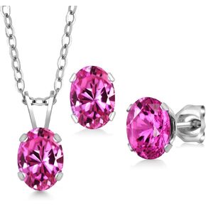 Gem Stone King 3.00 Cttw Oval Pink Topaz Earrings Pendant Set for Women | 925 Sterling Silver | Oval 7X5MM | Gemstone Birthstone | With 18 Inches Chain in Saudi Arabia