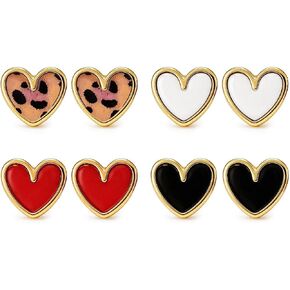 4 Pairs Heart Stud Earrings for Women Leopard Red White Black Gold Tone Love Jewelry Valentines Day Gifts Mothers Day Gifts in Saudi Arabia