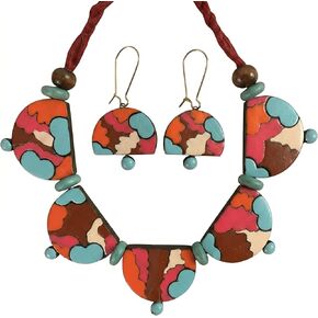 Lightweight Clay Necklace and Earring Set, Colorful Abstract Pattern Jewelry for Valentine Gifts, Perfect Mother’s Day Gift for Mom, Unique Handmade Jewelry for Women and Gift for Her in Saudi Arabia