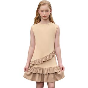 Mirawise Girls Sleeveless Floral Dress Summer Asymmetrical Ruffle Hem Casual Swing Sundress for Kids 4-13 Years in Saudi Arabia