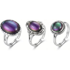 3Pcs Mood Rings for Women Adjustable Oval Color Changing Ring Set Vintage Style Silver Alloy Jewelry in Saudi Arabia