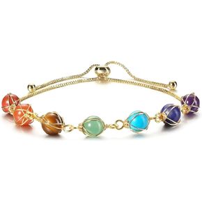 7 Chakra Feng Shui Spiritual Crystal Bracelet for Women - Adjustable Gold Tone Healing Yoga Meditation Energy Jewelry in Saudi Arabia