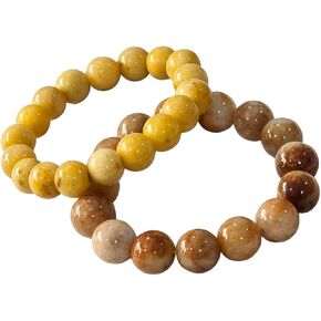 Natural Jade Beaded Bracelet Set, Beige and Brown, 11-13.20 mm, Stretch Fit, Feng Shui Wealth Protection Unisex Jewelry, 2 Piece in Saudi Arabia