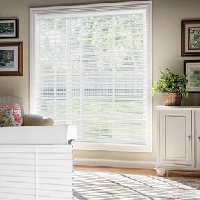 1" L-Shaped Slats Aluminum Mini Blinds, White, 65.5" W x 64" H | 100% Privacy, Cordless, Room Darkening, Anti-UV, Waterproof in Saudi Arabia
