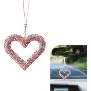 Bling Heart Car Hanging Accessories, Crystal Rhinestone Rearview Mirror Hanging Ornaments, Cute Diamond Rear View Mirror Charm Pendant Ornaments, Auto Interior Decor for Women (Black) in Saudi Arabia
