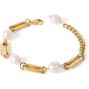 Baroque Irregular Natural Freshwater Pearl Braclet Women's Stainless Steel 18k Gold Plated Niche Ins Retro Thick Chain Geometric Chain Bracelet in Saudi Arabia