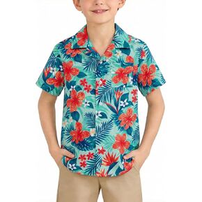 Boys Hawaiian Shirt Kids Short Sleeve Button Down Shirts Tropical Summer Beach Shirts Camp Collar Tops with Pocket in Saudi Arabia
