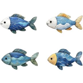 Corkwaw 4 Pcs Wooden Fish Wall Decor, Nautical Beach Theme, Decorative Hanging Art in Saudi Arabia