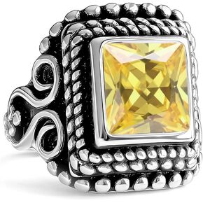 Square Stone Ring,Vintage Retro Sterling Silver Natural Crystal Quartz Gemstone Solitaire Boho Bohemian Ring Jewelry for Women Her in Saudi Arabia