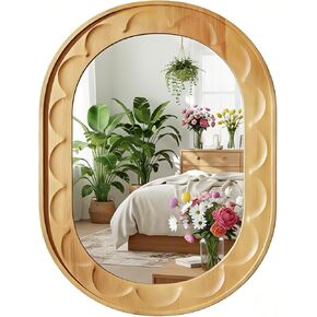 Entryway Small Mirrors for Wall, 16 x 12 Inch Bathroom Wood Mirror with Carved Wooden Frame and High-Definition Glass, Boho Wall Mirror Decorative for Bathroom, Entryway, Bedroom, Hallway in Saudi Arabia