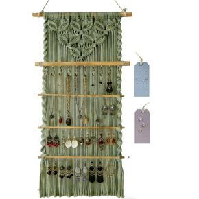 Macrame Jewelry Hanger, Hanging Jewelry Organizer,Boho Earring Holder Wall Mounted Necklace Holder, Tapestry Earrings Display, Bracelet Storage Minimalist Decor Tassel for Women Room (White) in Saudi Arabia